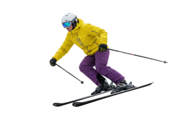 Isolated skier in motion, sports action image, winter sport, mountain, extreme sport, isolated shot
