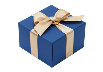 Isolated gift box tied with satin ribbon, perfect for celebration occasion, blue present