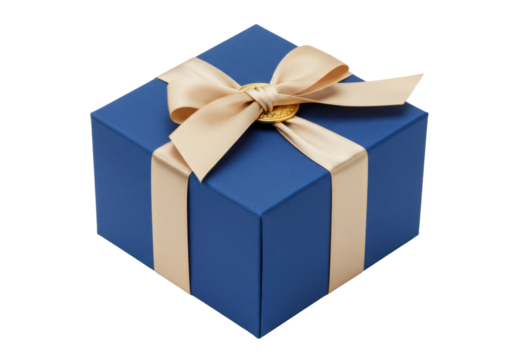 Isolated gift box tied with satin ribbon, perfect for celebration occasion, blue present - Powered by Adobe