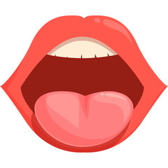 Open Coral Lips With Pink Tongue Out Against Transparent Background Stylized Cartoon Vector Art With No Background Detail