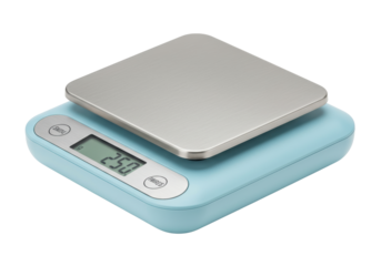 Isolated digital kitchen scale measuring 250 grams in weight, food scale, measurement