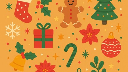 Festive holiday illustration with decorations.