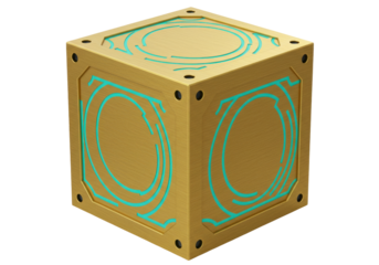 Isolated Box with Golden Texture and Turquoise Pattern, Cubic Geometric Object, Present