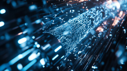 Abstract representation of digital data flow in a futuristic environment with glowing elements and intricate designs