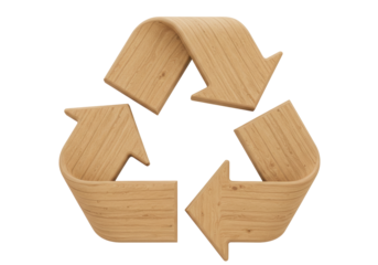 Isolated wooden recycle symbol suggesting sustainability or environmental awareness in object