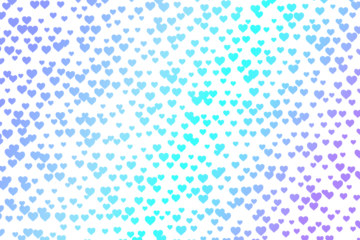 Hearts pattern with blue to turquoise gradient on transparent background. Fresh and modern texture. Aquatic iridescent effect. Contemporary style. Serene and vibrant mood.