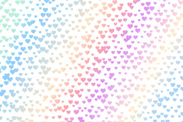 Hearts pattern with pastel rainbow gradient on transparent background. Soft colors from aqua green to lilac pink. Delicate and joyful texture. Sweet and inclusive mood.
