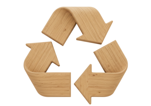 Isolated wooden recycle symbol suggesting sustainability or environmental awareness in object