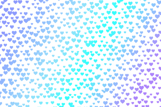 Hearts pattern with blue to turquoise gradient on transparent background. Fresh and modern texture. Aquatic iridescent effect. Contemporary style. Serene and vibrant mood.