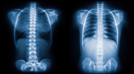 Frontal X-Ray Views of Human Torso and Spine for Medical Diagnosis and Healthcare Purposes in Hospital Setting