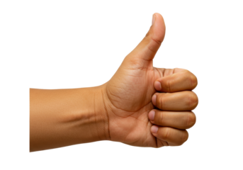 Isolated human hand giving a thumbs up gesture, showing positive success and approval