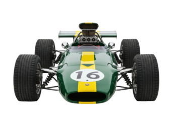 Isolated Green and Yellow Grand Prix Racing Car Ready for Competition on the Race Track