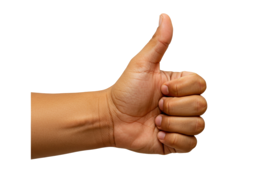 Isolated human hand giving a thumbs up gesture, showing positive success and approval