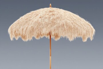 Close Up of a Straw Beach Umbrella on a Neutral Background in Studio Lighting Summer Vacation Tropical Getaway