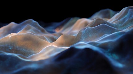 AI neural network generating dynamic emotional landscapes on holographic screen, symbolizing emotion recognition, computational intelligence, and futuristic interactive data visualization.