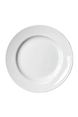 Isolated, simple, stark white, empty plate, top-down view