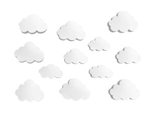 Cartoon fluffy white clouds on a black background