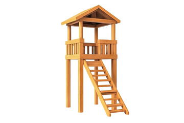 Wooden tower with stairs, platform, and rooftop shelter