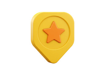 Isolated yellow location pin with orange star, destination marker for favorites, maps, place