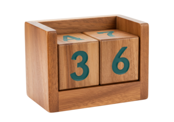 Isolated vintage wooden calendar showing the number 36 day of the month on blocks