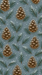 Fototapeta premium Winter pinecone pattern wallpaper for mobile