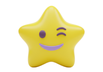 Isolated yellow star emoji with a winking face, cartoon character with smiling expression