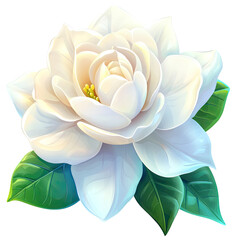 Elegant white flower with green leaves, digital art