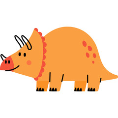 Orange Cartoon Triceratops Dinosaur Standing Transparent Background Simple Flat Vector Illustration Cute Prehistoric Creature