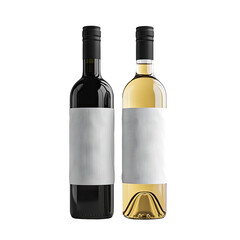Two wine bottles, one red, one white, blank labels