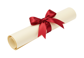 Isolated scroll of paper with a red bow for graduation, celebration, or invitation message