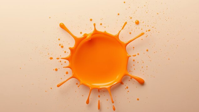 Vibrant Burst of Color, Abstract Orange Liquid Splash on a Neutral Surface, Studio Shot.