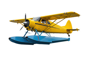 Isolated Yellow Seaplane with Floats, a Single-Engine Aircraft for Landing on Water