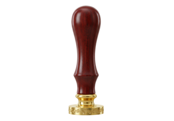 Isolated red wood handle wax stamp, ornamental vintage decoration for sealing letter
