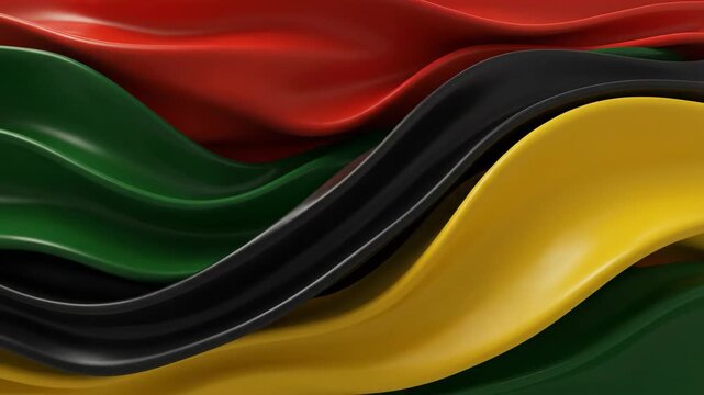 Abstract Pan-African Flag Inspired Background with Flowing Red, Black, Yellow, and Green Waves for Cultural Events like Kwanzaa, Juneteenth, MLK, Black History Month Unity
