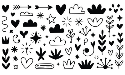 Black and white tulips vector set of icon elements for vintage hipster design illustration pattern collection