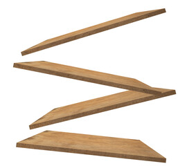 floating planks of wood angled against a transparent background display unique textures perfect for carpentry, interior design projects and creative presentations