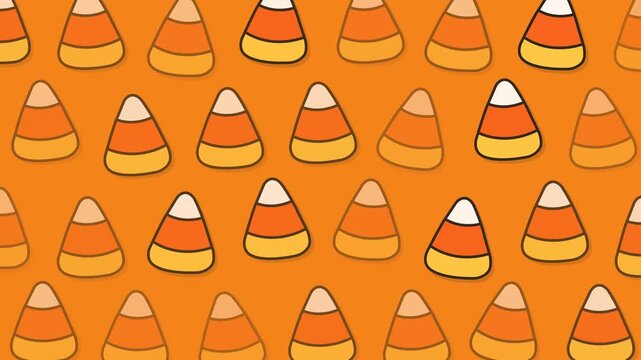 Repeating pattern of candy corn background. Halloweenthemed designs, festive social media graphics, seasonal print materials, party invitations, and more.