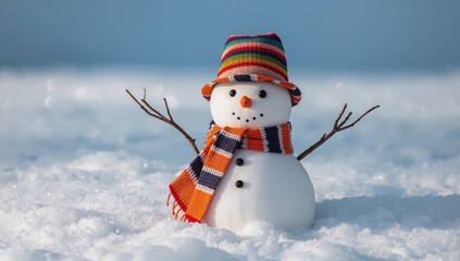 Obraz premium Whimsical Snow Friend with Bright Attire and Winter Scenery, Winter Celebration.