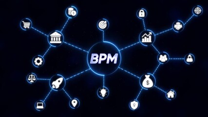 B P M business process management network diagram with icons for finance growth strategy security - Powered by Adobe