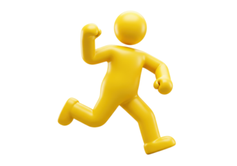 Isolated Person running, yellow cartoon figure, active, athletic, sporty, action pose
