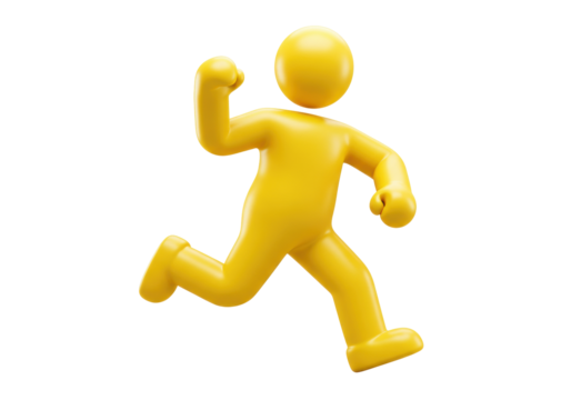 Isolated Person running, yellow cartoon figure, active, athletic, sporty, action pose
