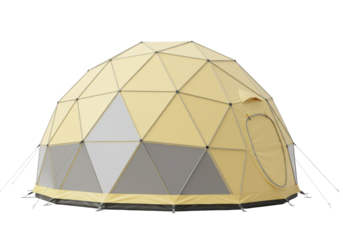 Isolated camping tent dome, geodesic shape, entrance, for camping or outdoor adventure trips