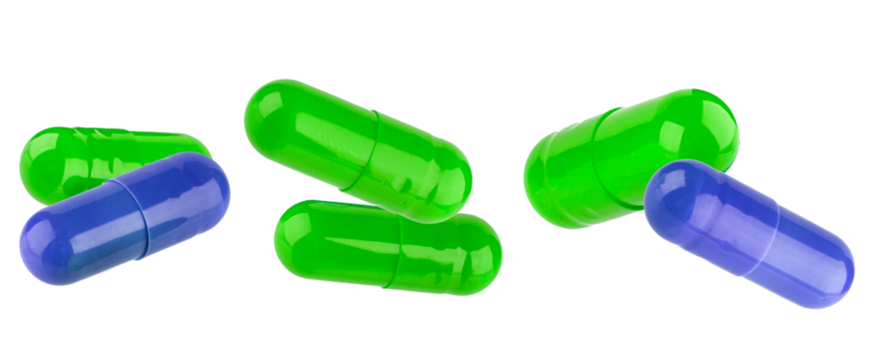 colorful array of green and blue capsule pills arranged artfully, representing a modern approach to healthcare and pharmaceutical solutions for medical promotions