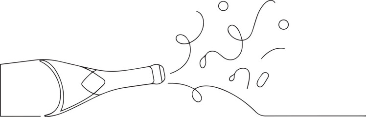 Champagne bottle opening one continuous line art, Vector illustration, One line art, Line art graphic style © MDMIJANUR