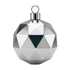 Obraz premium Iridescent silver octahedral bauble, highly polished with mirror reflections, isolated on transparent background, soft studio lighting, copy space. Concept of modern elegant design