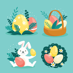 easter card with eggs and bunny