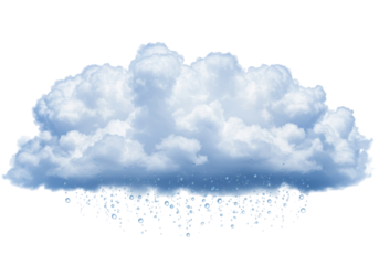 Isolated fluffy cumulus cloud with rain drops, meteorology, weather forecast concept art