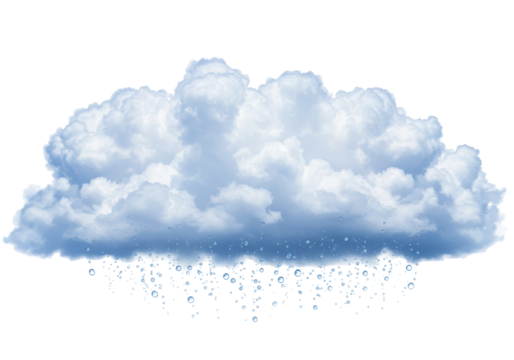 Isolated fluffy cumulus cloud with rain drops, meteorology, weather forecast concept art