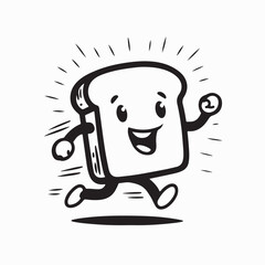 Bread Cartoon Running Slice Image Vector Isolated on white background
