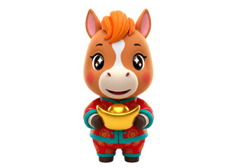 Cute Chinese Zodiac Horse with Gold Ingot (Yuanbao) for Lunar New Year